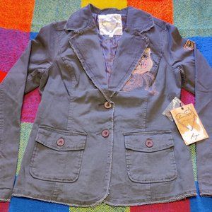 *NEW* "Sewn With" LOVE STITCH M/L Grey/Pink Embroidered Suit Jacket Coat